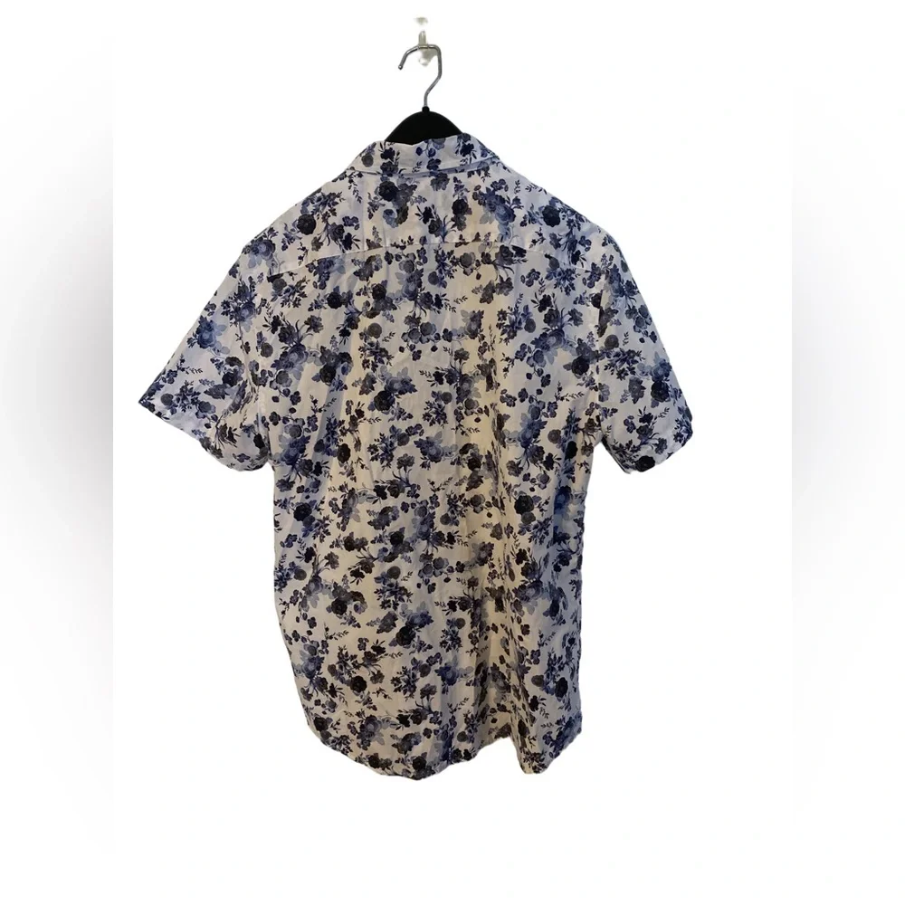 Banana Republic Shirt Mens M Medium Slim Fit Floral Blue White Short Sleeve Repr